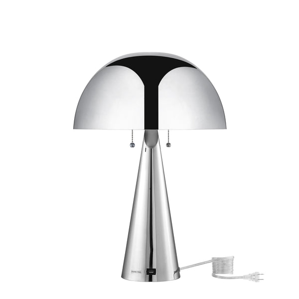 24" Silver Metallic Iron Usb Table Lamp With Silver Metallic Dome Shade
