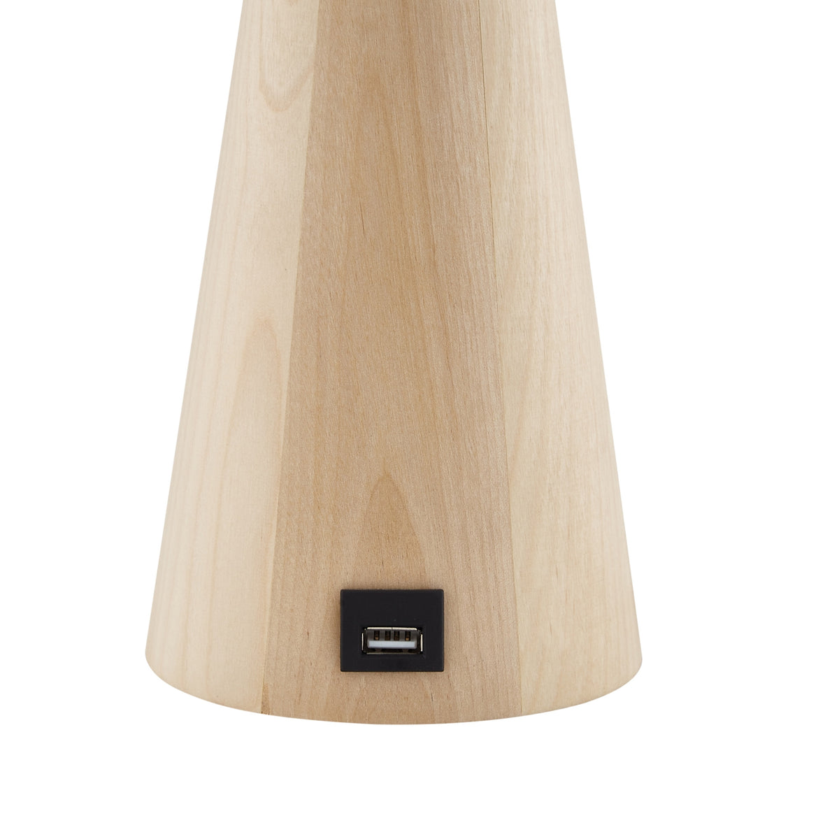 20" Beige Solid Wood USB Table Lamp With Beige Drum Shade