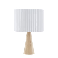 20" Beige Solid Wood USB Table Lamp With Beige Drum Shade