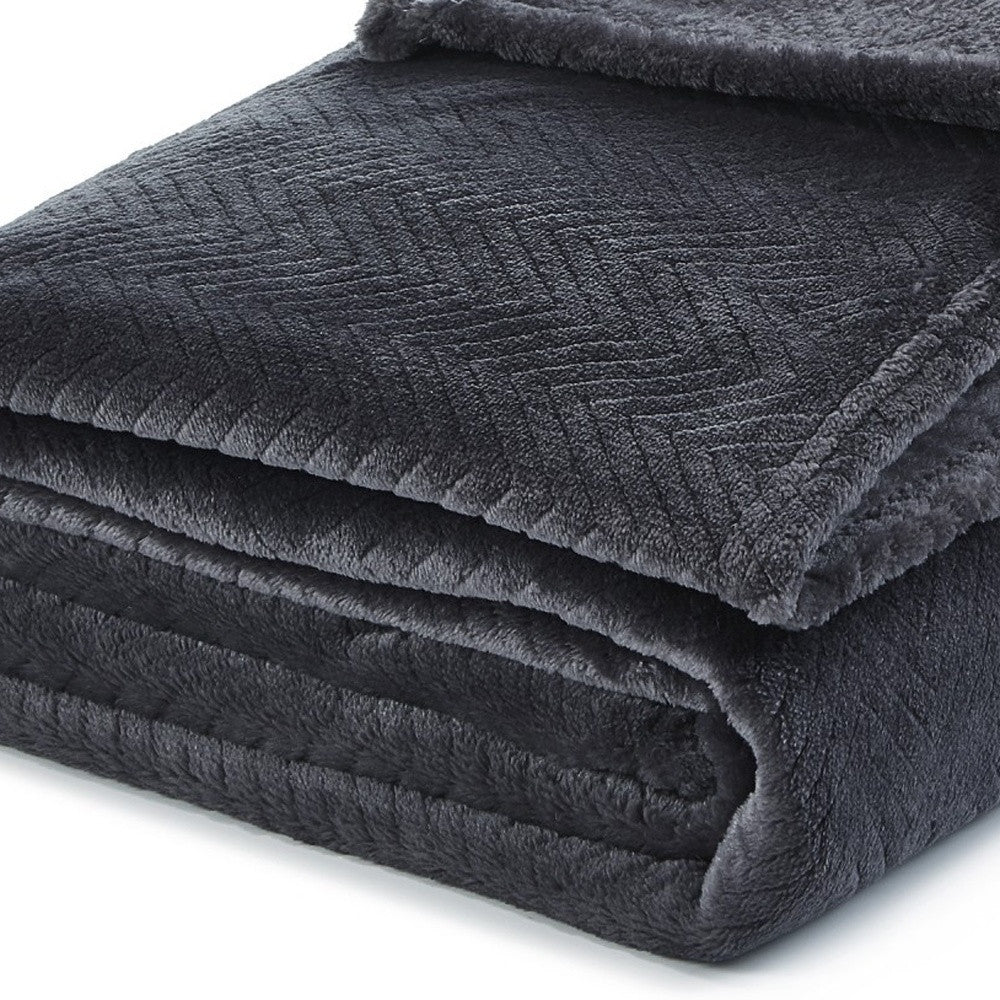 60" X 70" Navy Blue Knitted Polyester Plush Throw Blanket