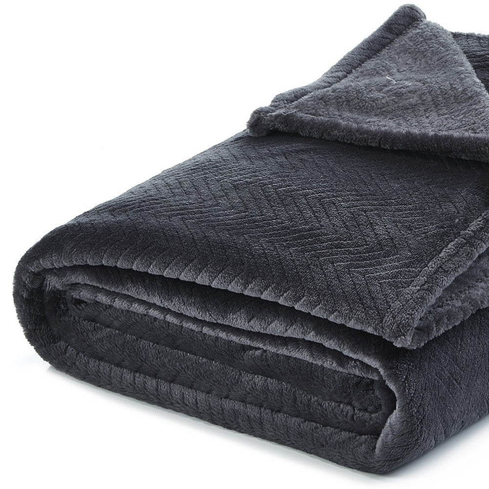 60" X 70" Navy Blue Knitted Polyester Plush Throw Blanket