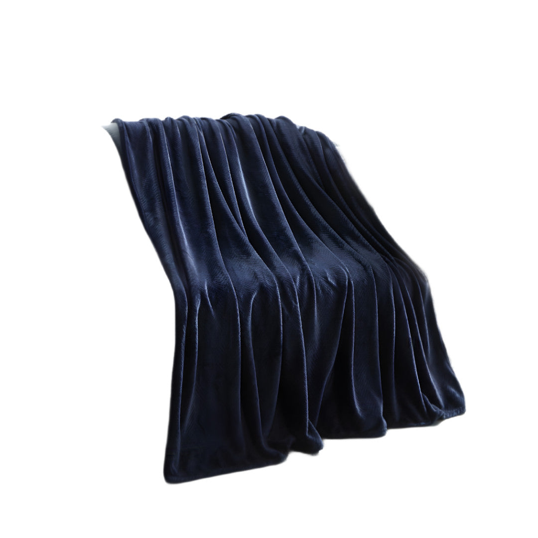 60" X 70" Navy Blue Knitted Polyester Plush Throw Blanket