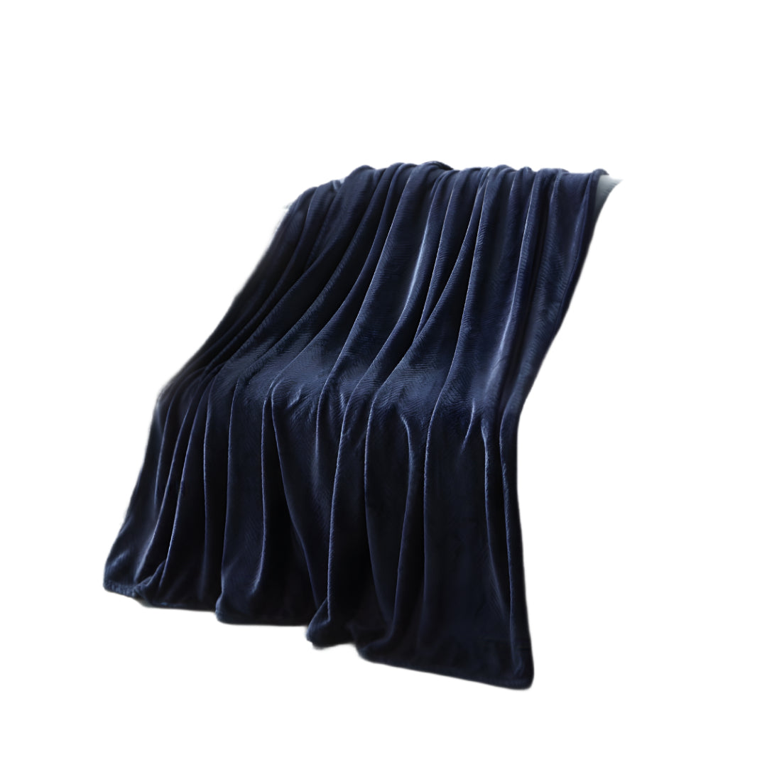 60" X 70" Navy Blue Knitted Polyester Plush Throw Blanket