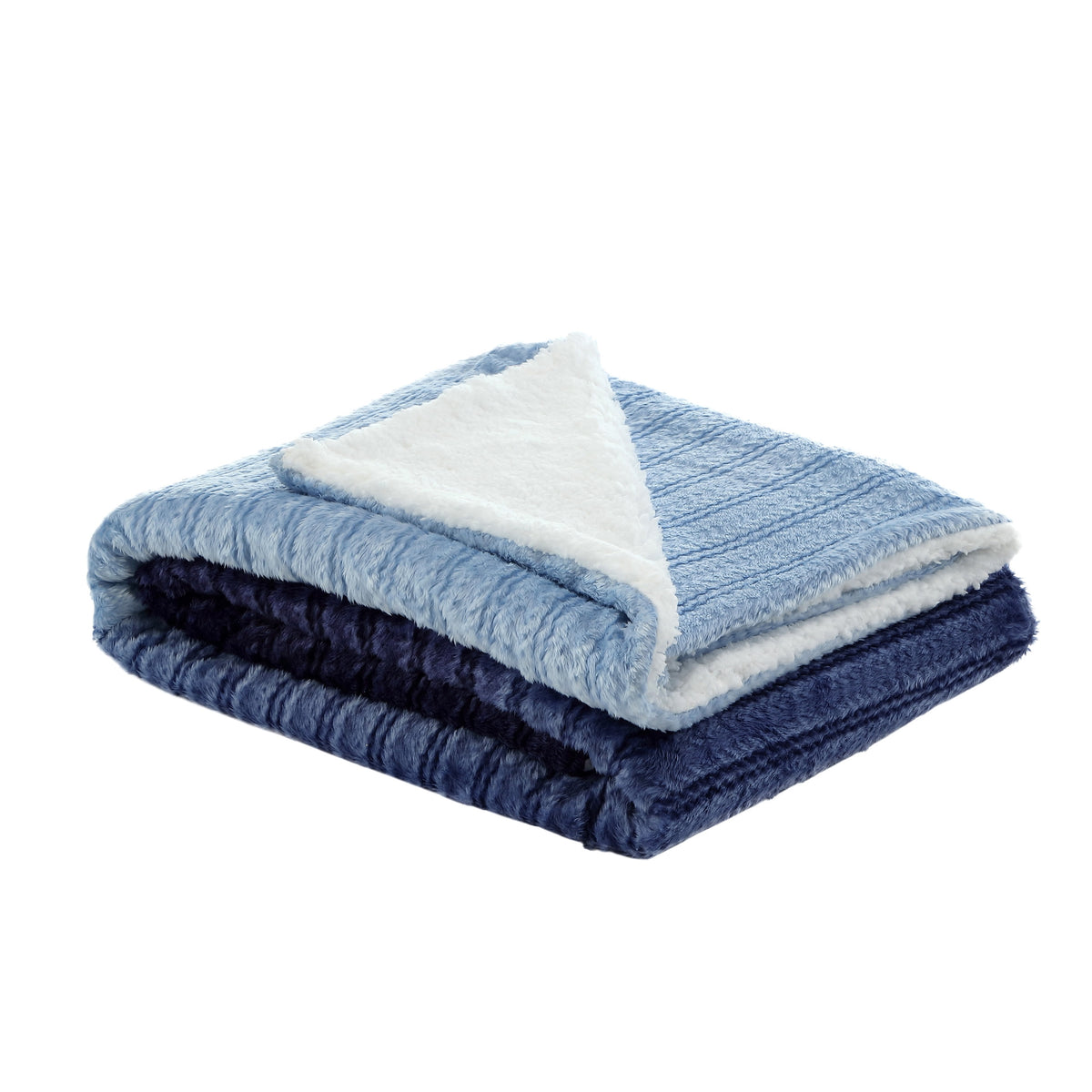 70" X 60" Navy Blue Knitted Polyester Plush Throw Blanket