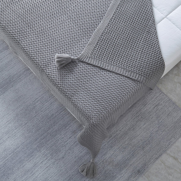 Gray Knitted Acrylic Solid Color Throw Blanket
