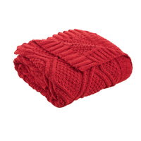 Red Knitted Polyester Solid Color Throw Blanket