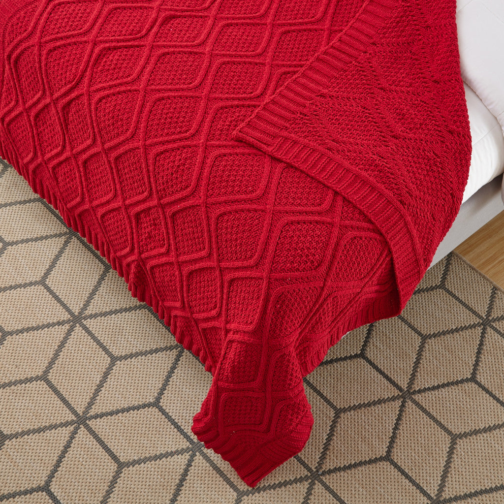 Red Knitted Polyester Solid Color Throw Blanket