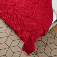 Red Knitted Polyester Solid Color Throw Blanket