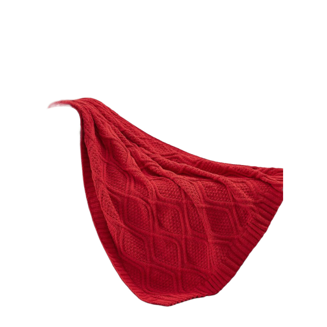 Red Knitted Polyester Solid Color Throw Blanket