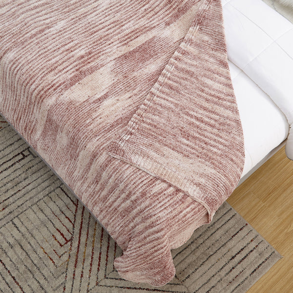 Blush Knitted Polyester Striped Throw Blanket