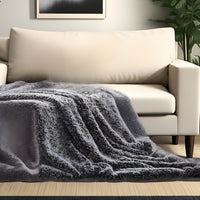 60" X 50" Black Knitted Polyester Plush Throw Blanket