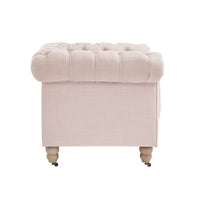 34" Pink And Brown Linen Tufted Chesterfield Chair
