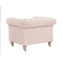 34" Pink And Brown Linen Tufted Chesterfield Chair