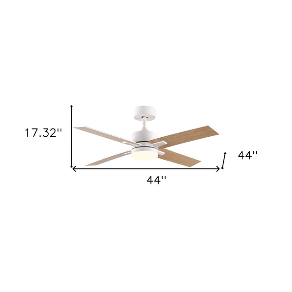 44" White and Natural Propeller Four Blade Dimmable Remote Control Integrated Light Ceiling Fan