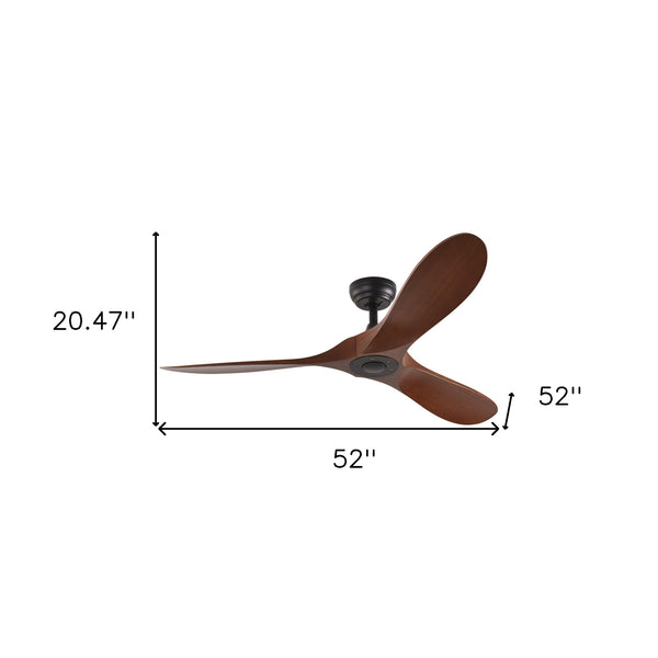 52" Black And Brown Propeller Three Blade Remote Control Integrated Light Ceiling Fan