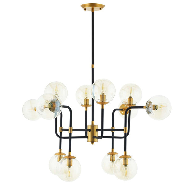 Modway Ambition Amber Glass And Antique Brass 12 Light Pendant Chandelier - EEI-2884