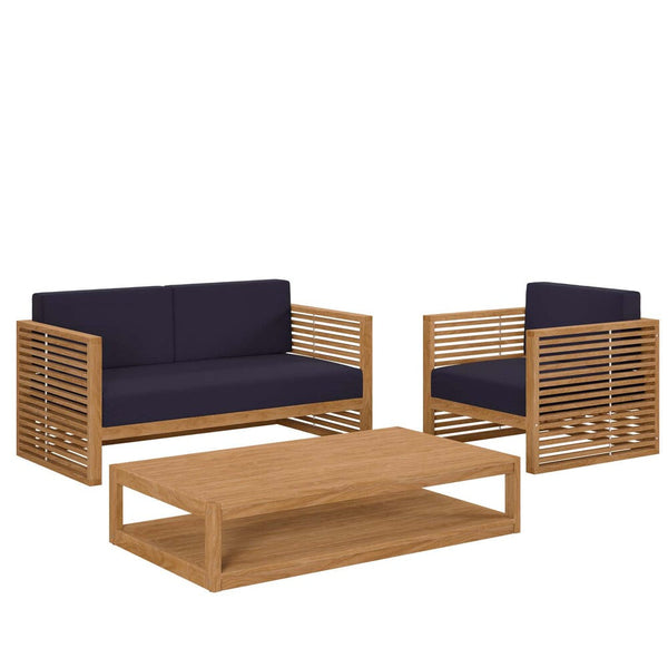 Modway Carlsbad 3-Piece Teak Wood Outdoor Patio Set - EEI-5837  1