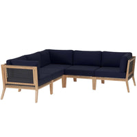 Modway Clearwater Outdoor Patio Teak Wood 5-Piece Sectional Sofa - EEI-6123  2