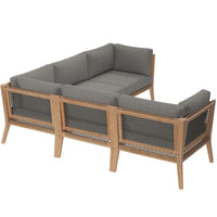 Modway Clearwater Outdoor Patio Teak Wood 5-Piece Sectional Sofa - EEI-6123  4