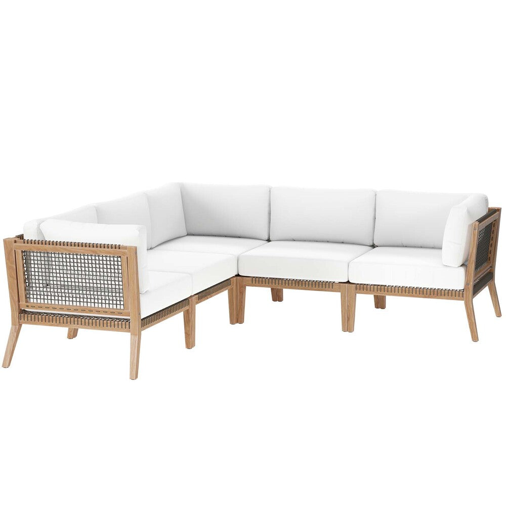 Modway Clearwater Outdoor Patio Teak Wood 5-Piece Sectional Sofa - EEI-6123  3