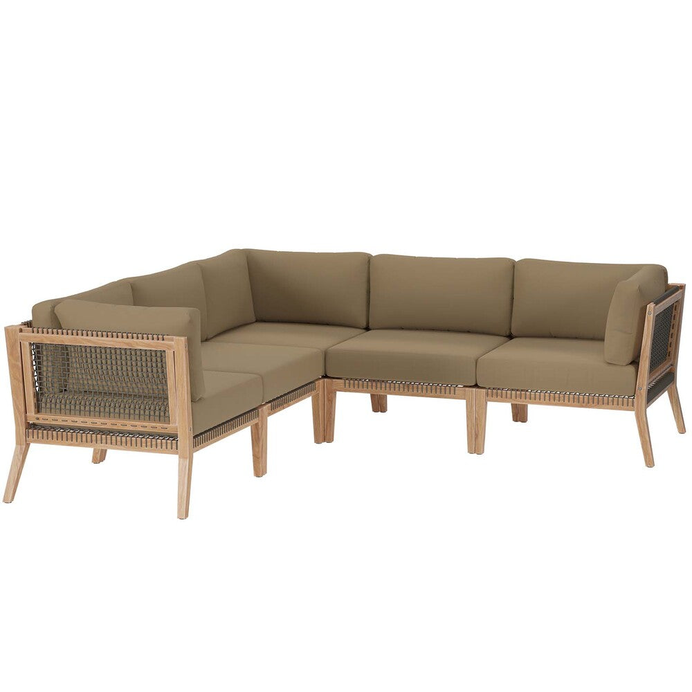 Modway Clearwater Outdoor Patio Teak Wood 5-Piece Sectional Sofa - EEI-6123  1