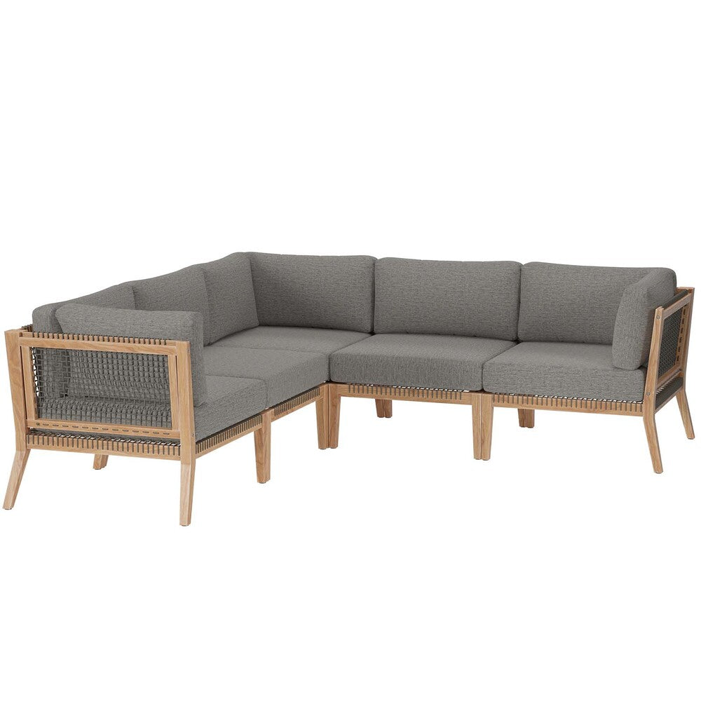 Modway Clearwater Outdoor Patio Teak Wood 5-Piece Sectional Sofa - EEI-6123