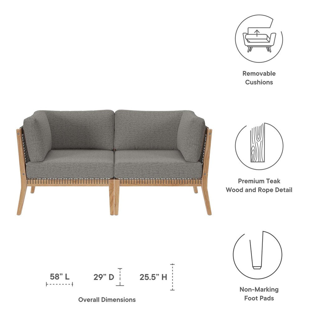 Modway Clearwater Outdoor Patio Teak Wood Loveseat - EEI-6119  8