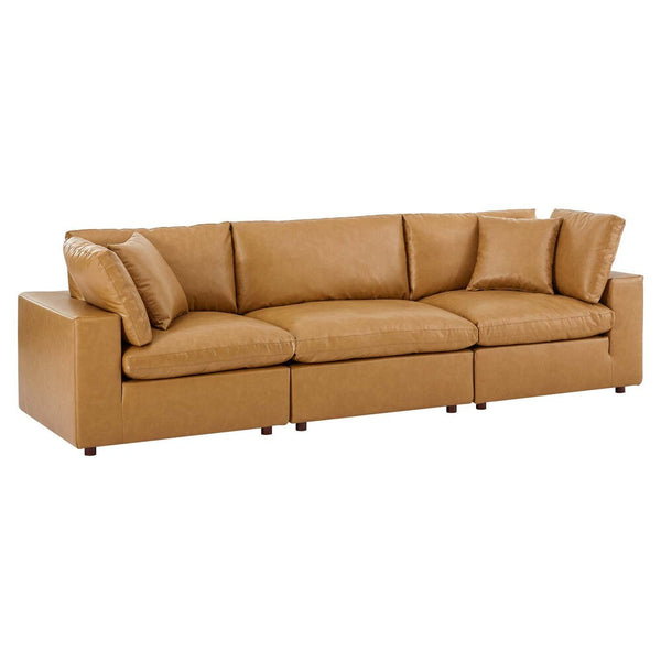 Modway Commix Down Filled Overstuffed Vegan Leather 3-Seater Sofa - EEI-4914  1