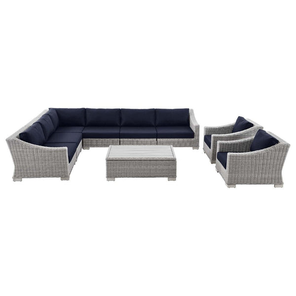 Modway Conway Outdoor Patio Wicker Rattan 9-Piece Sectional Sofa Furniture Set - EEI-5096  1