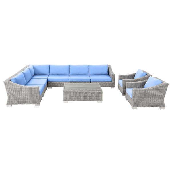 Modway Conway Outdoor Patio Wicker Rattan 9-Piece Sectional Sofa Furniture Set - EEI-5096