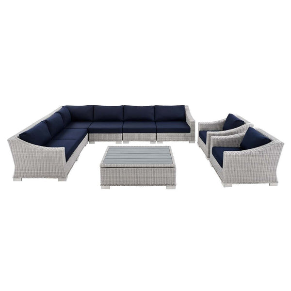 Modway Conway Sunbrella® Outdoor Patio Wicker Rattan 9-Piece Sectional Sofa Set - EEI-4360