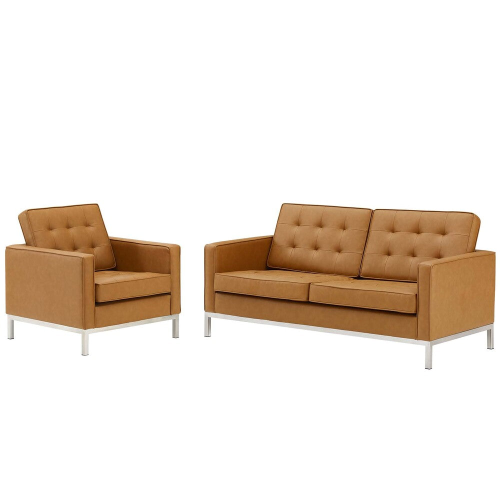 Modway Loft Tufted Upholstered Faux Leather Loveseat and Armchair Set - EEI-4102  2