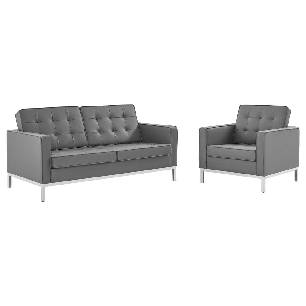 Modway Loft Tufted Upholstered Faux Leather Loveseat and Armchair Set - EEI-4102  1