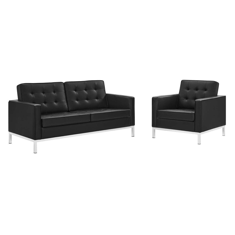 Modway Loft Tufted Upholstered Faux Leather Loveseat and Armchair Set - EEI-4102