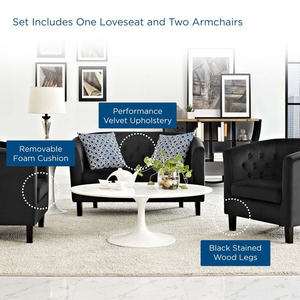 Modway Prospect 3 Piece Performance Velvet Loveseat and Armchair Set - EEI-3152  8