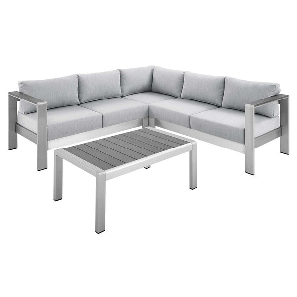 Modway Shore Sunbrella® Fabric Outdoor Patio Aluminum 4 Piece Sectional Sofa Set - EEI-4314