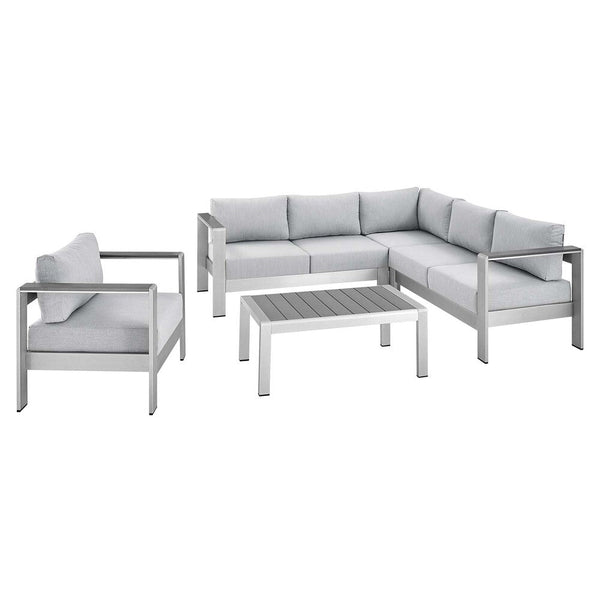 Modway Shore Sunbrella® Fabric Outdoor Patio Aluminum 5 Piece Sectional Sofa Set - EEI-4317