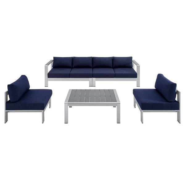 Modway Shore Sunbrella® Fabric Outdoor Patio Aluminum 5 Piece Sectional Sofa Set - EEI-4318  1