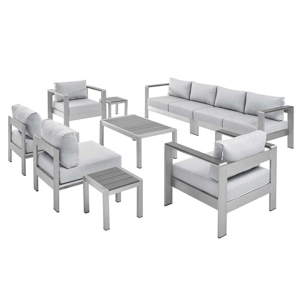 Modway Shore Sunbrella® Fabric Outdoor Patio Aluminum 9 Piece Sectional Sofa Set - EEI-4320