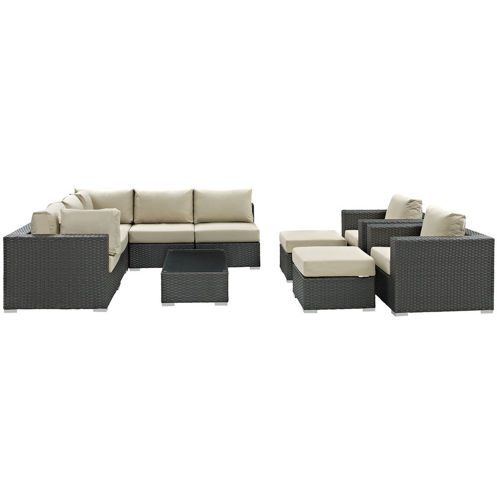 Modway Sojourn 10 Piece Outdoor Patio Sunbrella® Sectional Set - EEI-1888  6