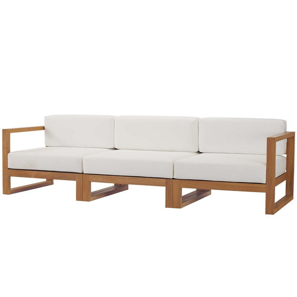 Modway Upland Outdoor Patio Teak Wood 3-Piece Sectional Sofa Set - EEI-4254  1