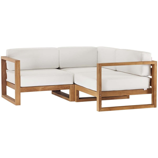 Modway Upland Outdoor Patio Teak Wood 3-Piece Sectional Sofa Set - EEI-4255