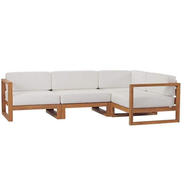 Modway Upland Outdoor Patio Teak Wood 4-Piece Sectional Sofa Set - EEI-4253