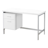 24" White and Silver Computer Desk With Two Drawers