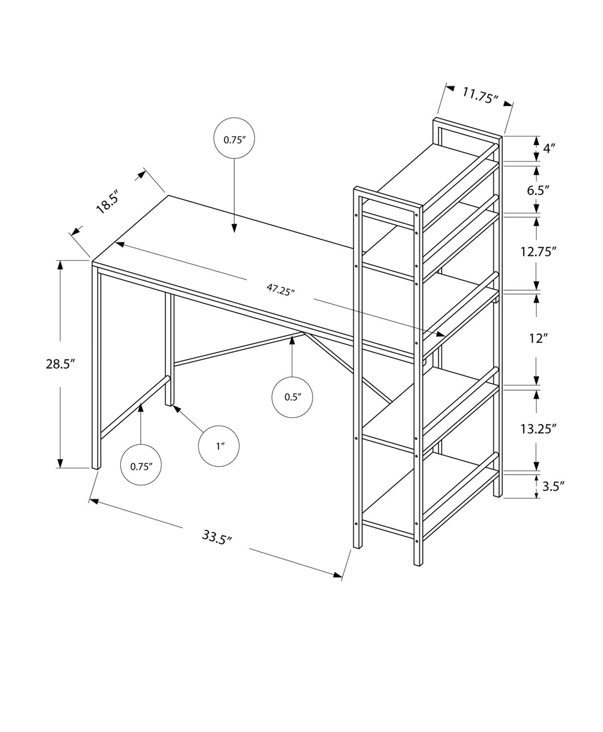 19" White Computer Desk