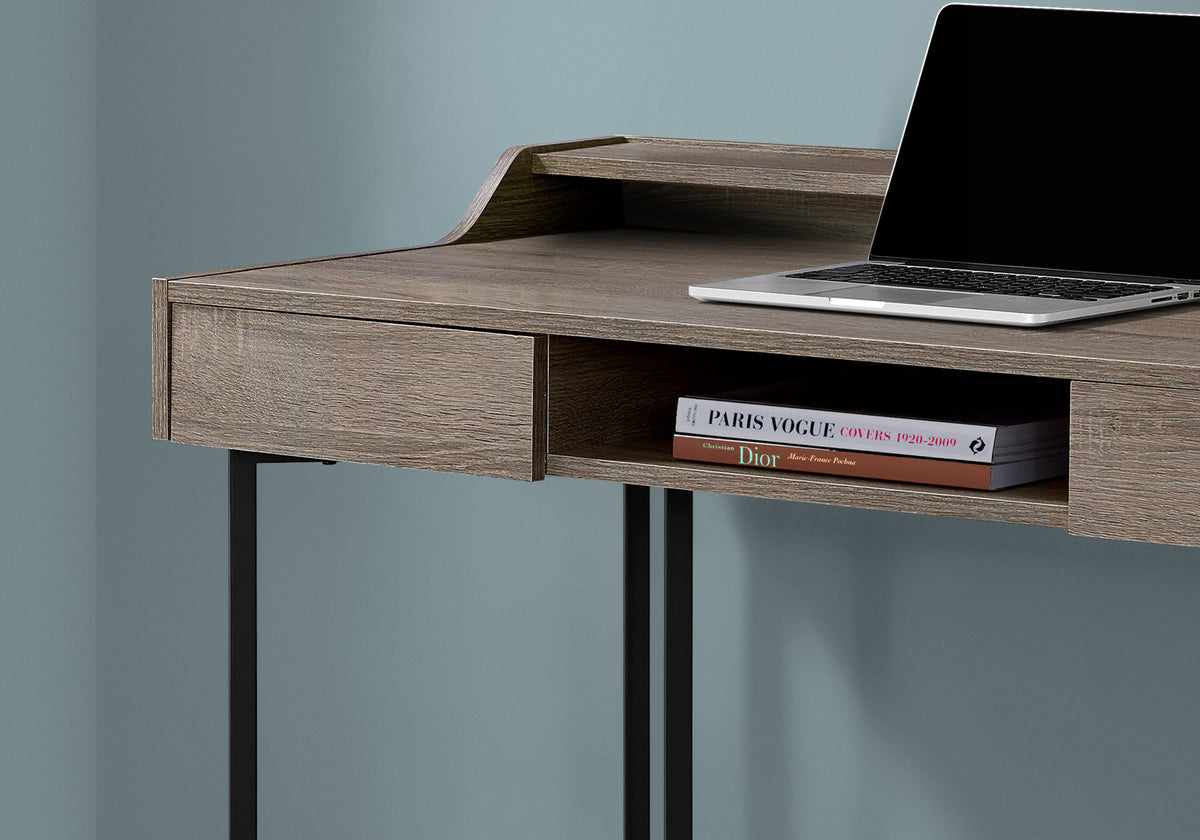 22" Taupe and Black Writing Desk With Two Drawers