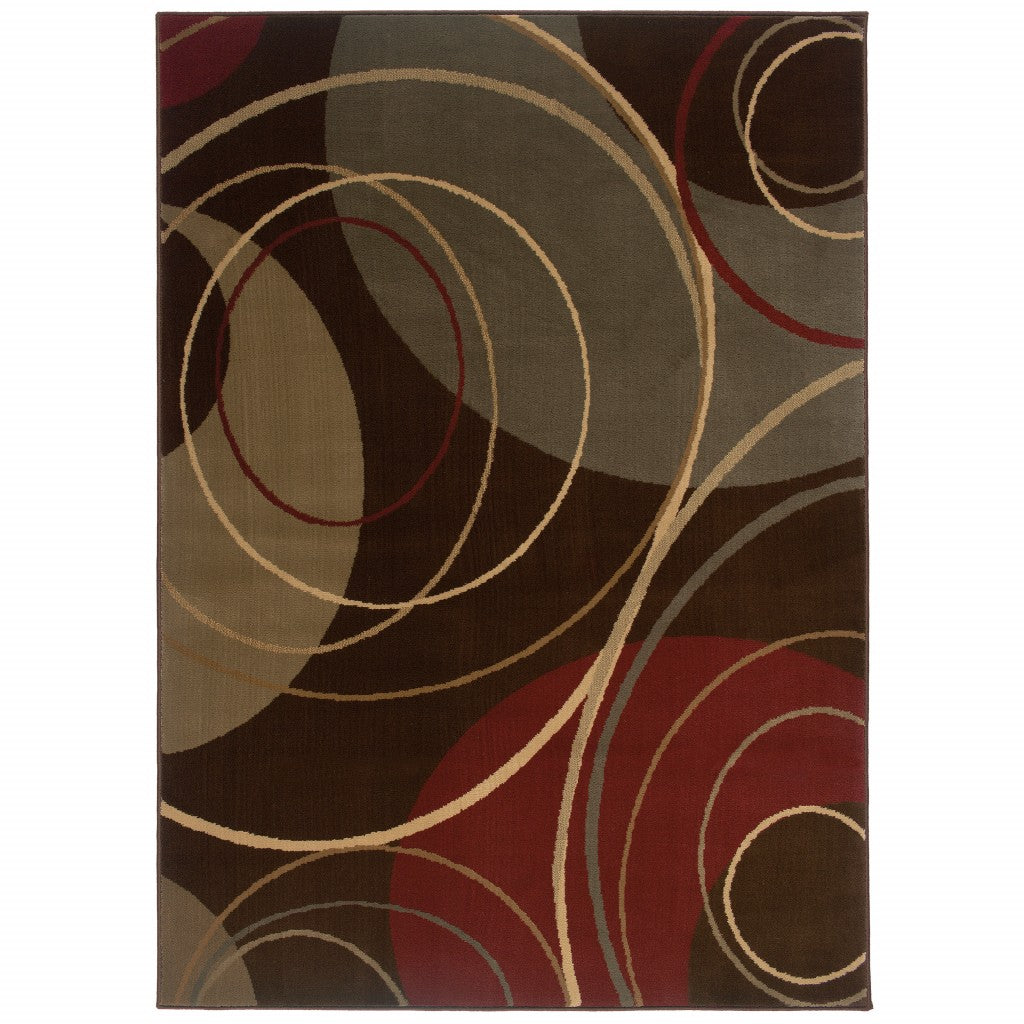 5'X8' Brown And Red Abstract  Area Rug