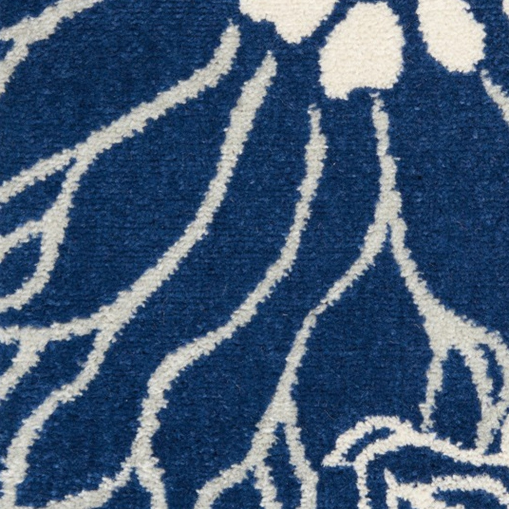 4' Blue And Ivory Round Floral Dhurrie Area Rug