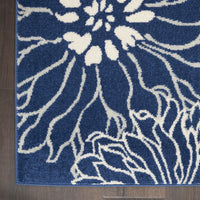 4' Blue And Ivory Round Floral Dhurrie Area Rug