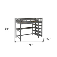 Gray Twin Size Wood Loft Bed with Storage Shelves and Desk